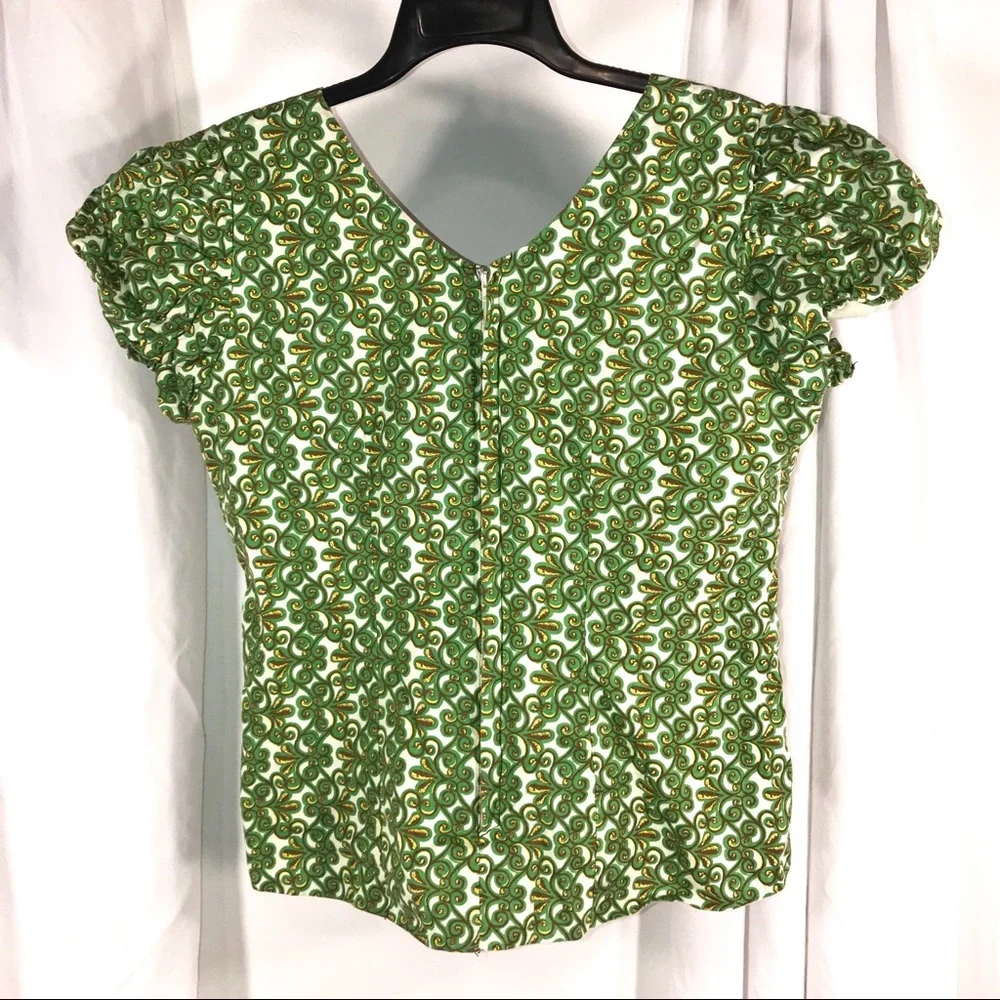 Pretty Boho Green & Copper Top, Size L